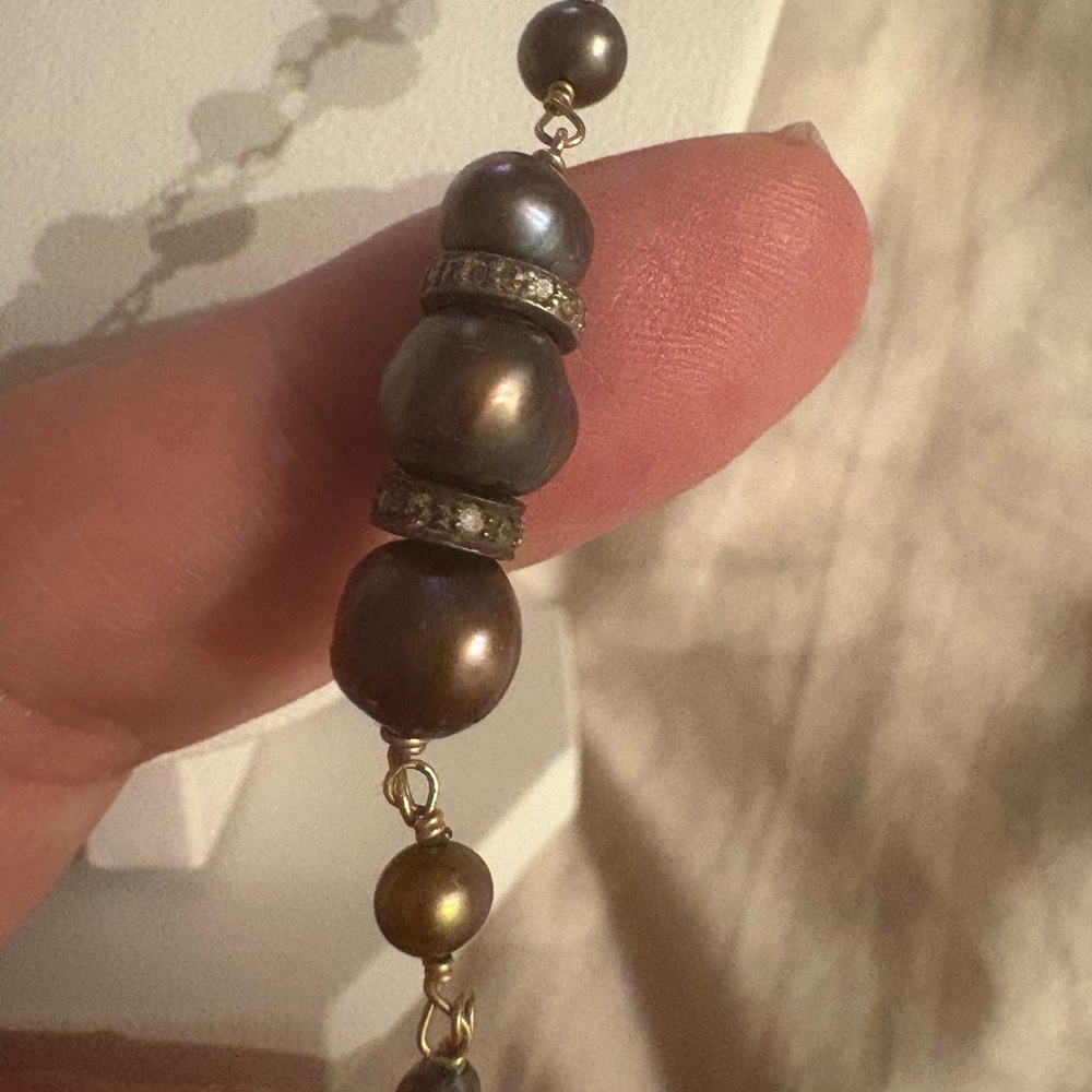 Fine Mixed Pearl Necklace|Baroque Pearls | Black Diamond | One Of A Kind - Picture 3 of 7